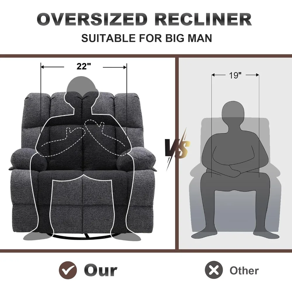 Recliner Chair for Big Man, Extra Wide Manual Swivel Recliner, Overstuffed Soft Rocking Sofa Chair - Image 4
