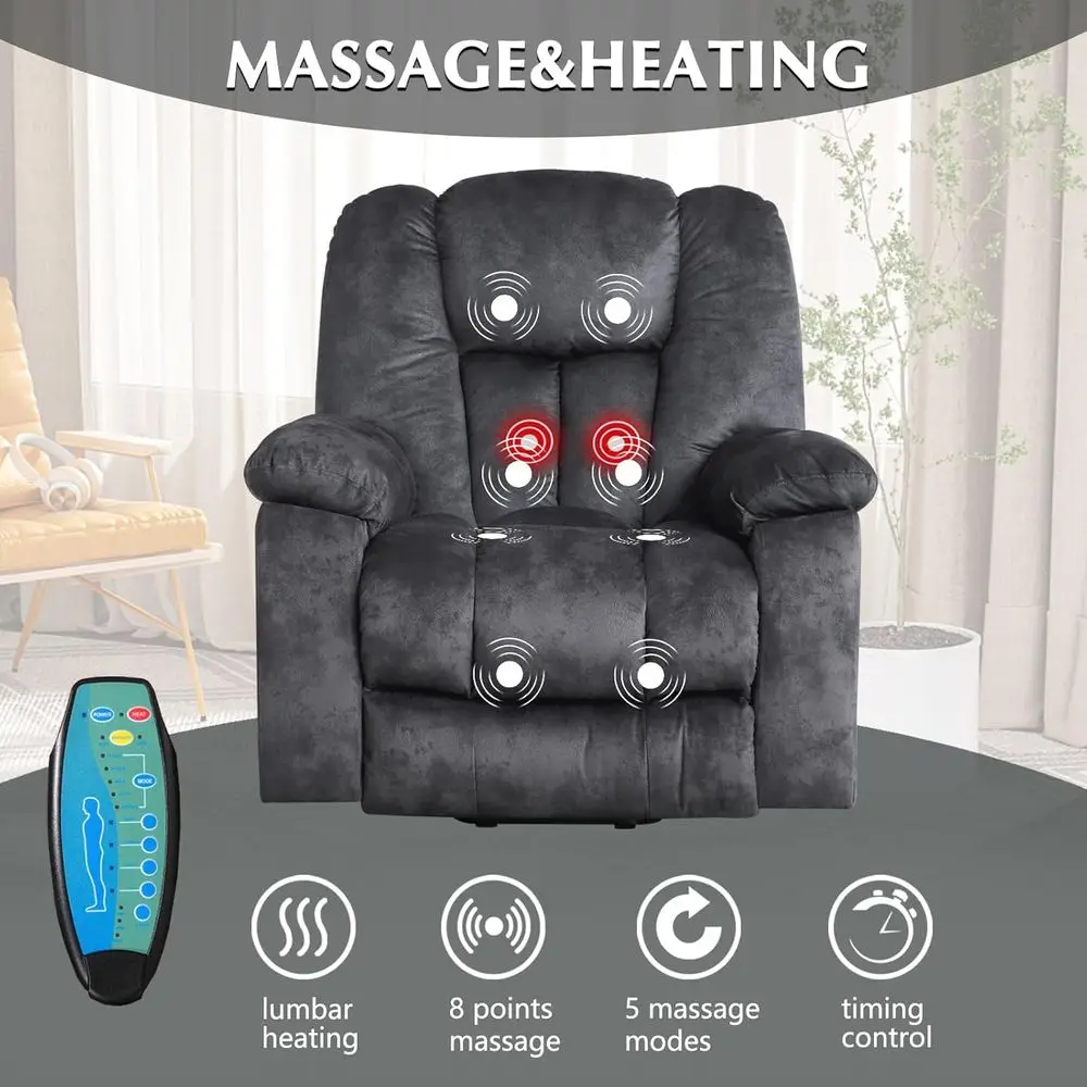 Elderly-Friendly Heavy-Duty Recliner with Massage, Heat and USB Port, Gray, Customized - Image 4