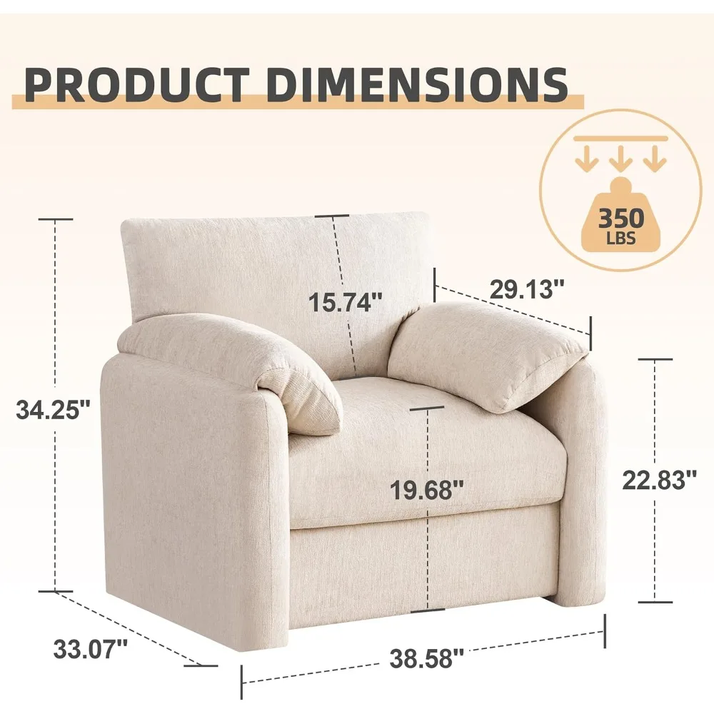 Chenille Oversized Armchair, 38.6-Inch Wide Single Sofa Chair - Image 2