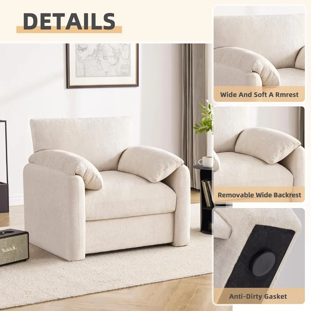 Chenille Oversized Armchair, 38.6-Inch Wide Single Sofa Chair - Image 5