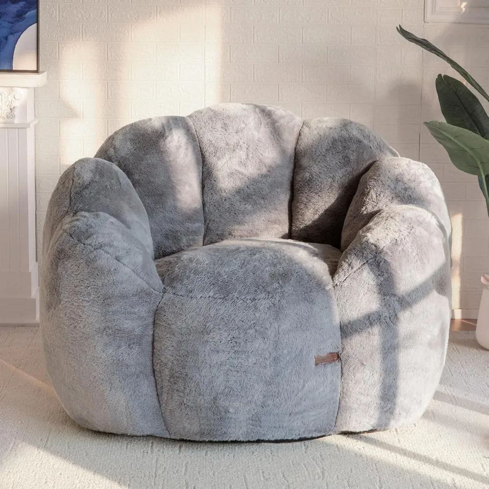Bean Bag Chair for Adults, Floral Shaped Bean Bag Sofa, Ultra Soft Faux Fur Floor Sofa, Large Reading Chair for Living Room Bed