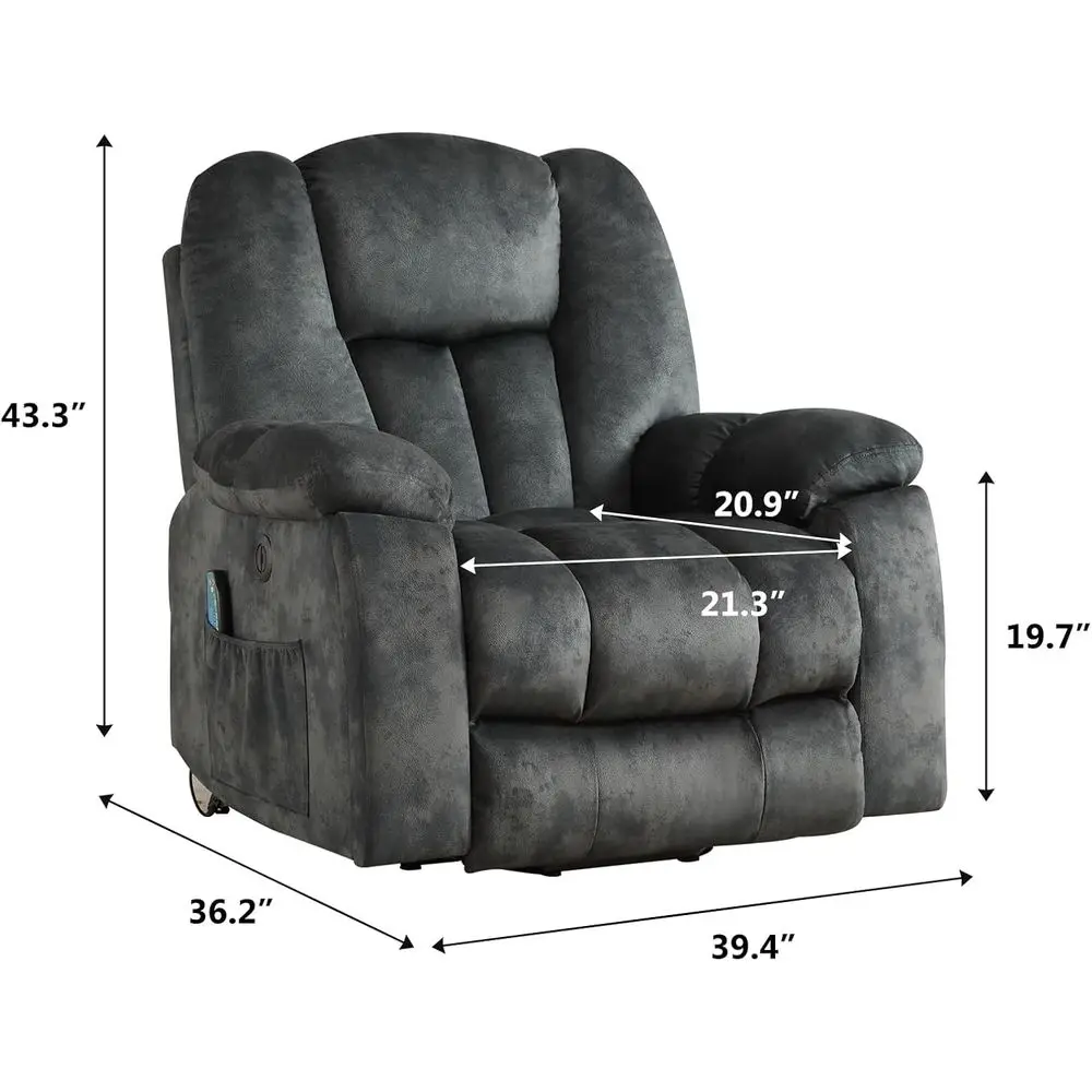 Elderly-Friendly Heavy-Duty Recliner with Massage, Heat and USB Port, Gray, Customized - Image 2