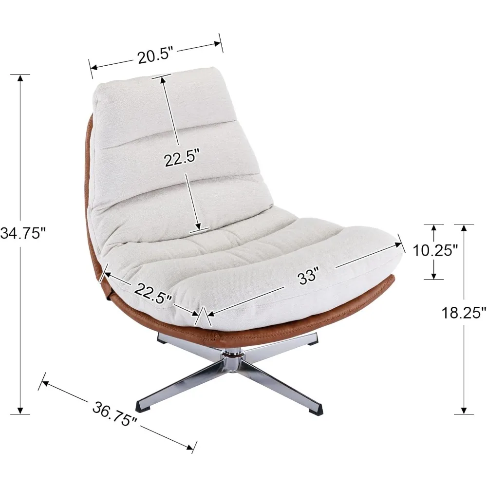 Modern Swivel Accent Chair with Ottoman Set, Linen Oversized Armless Reading Chair with Footrest, 33'' Wide Upholstered Lounge - Image 2