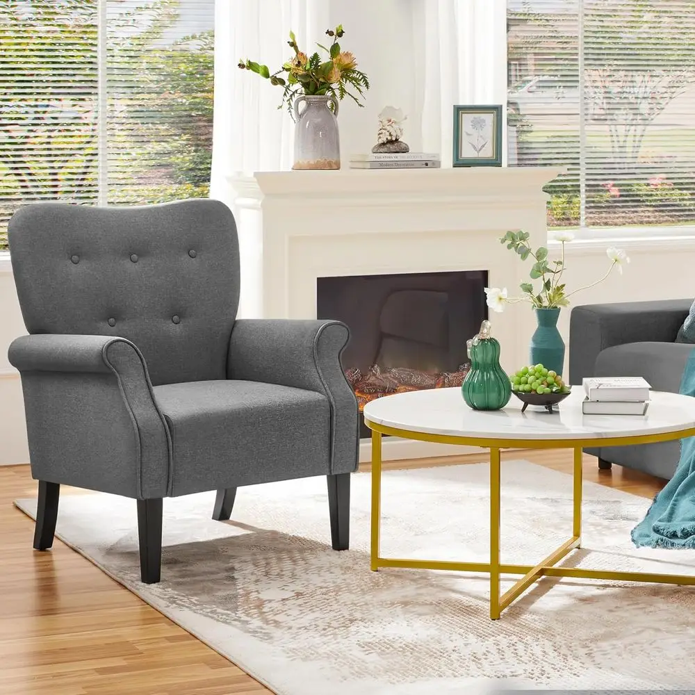 Modern Armchair, Mid Century Accent Chair with Sturdy Wood Legs and High Back for Small Space,Upholstered Fabric Sofa,Customized - Image 5
