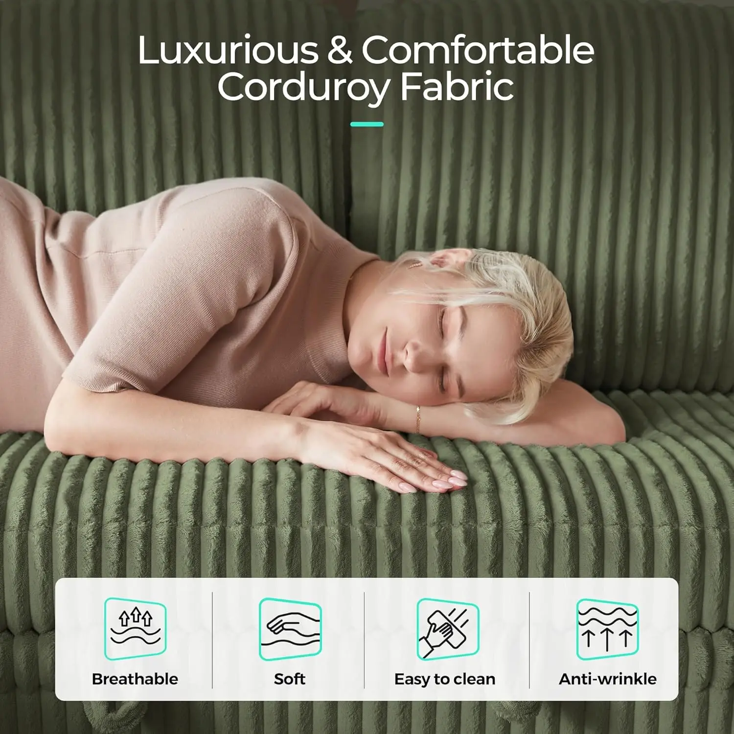 Sectional Sleeper Sofa with Pull Out Couch Bed Convertible Plush Corduroy Cloud Couch with Storage Chaise & USB, Customized - Image 6