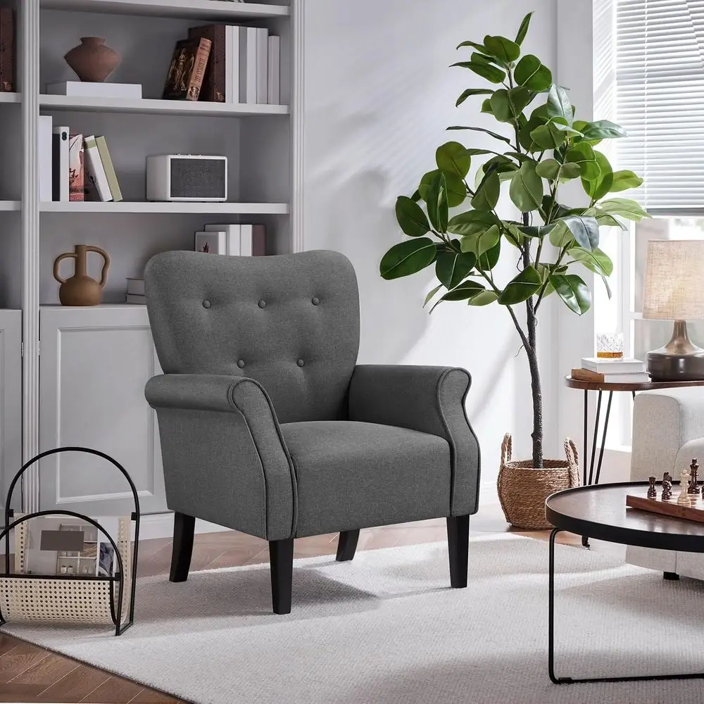 Modern Armchair, Mid Century Accent Chair with Sturdy Wood Legs and High Back for Small Space,Upholstered Fabric Sofa,Customized - Image 2