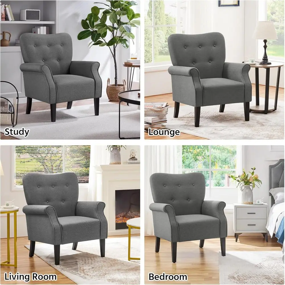 Modern Armchair, Mid Century Accent Chair with Sturdy Wood Legs and High Back for Small Space,Upholstered Fabric Sofa,Customized - Image 6
