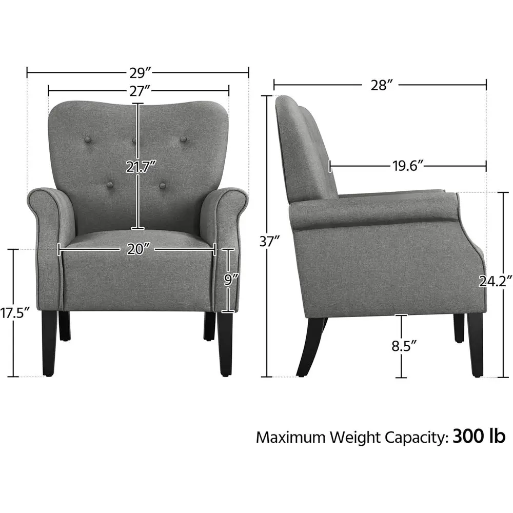 Modern Armchair, Mid Century Accent Chair with Sturdy Wood Legs and High Back for Small Space,Upholstered Fabric Sofa,Customized - Image 3