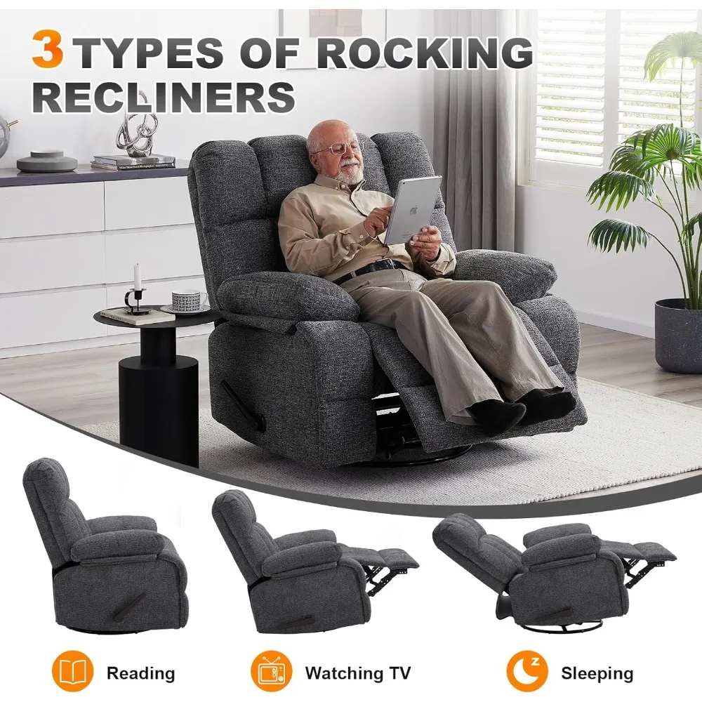 Recliner Chair for Big Man, Extra Wide Manual Swivel Recliner, Overstuffed Soft Rocking Sofa Chair - Image 5