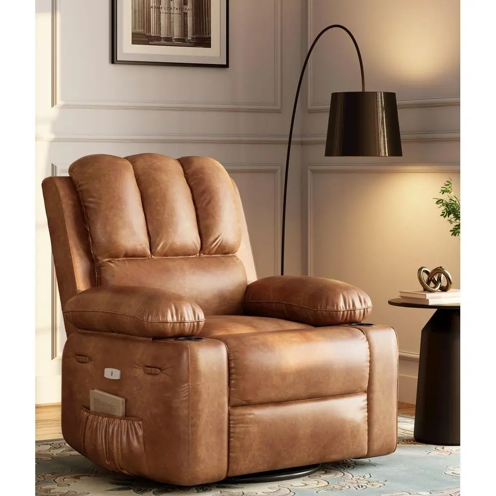 Recliner Chairs with Heat & Massage – 360?? Swivel Lazy Chair for Adults, Manual Rocking with Cup Holder, Ideal for Living Rooms