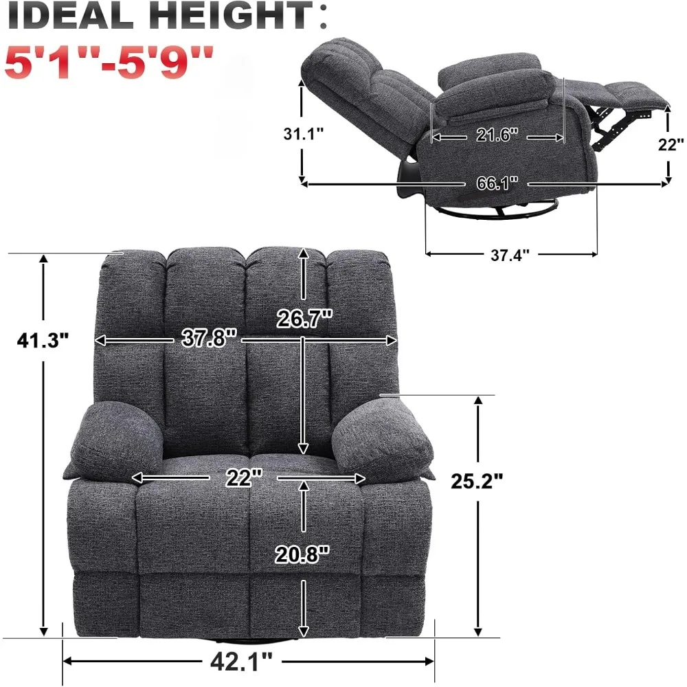 Recliner Chair for Big Man, Extra Wide Manual Swivel Recliner, Overstuffed Soft Rocking Sofa Chair - Image 3