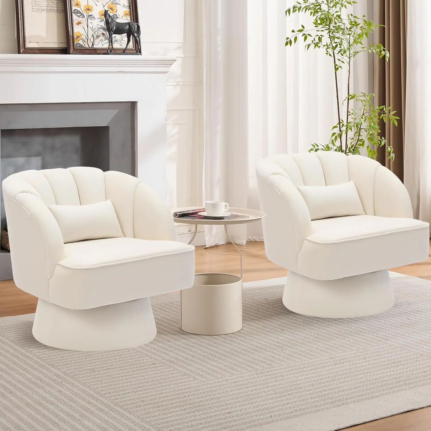 360?? Swivel Barrel Accent Chair Modern Round Armchair with Striped Backrest & Plush Padding Velvet Fabric Upholstered Armchair