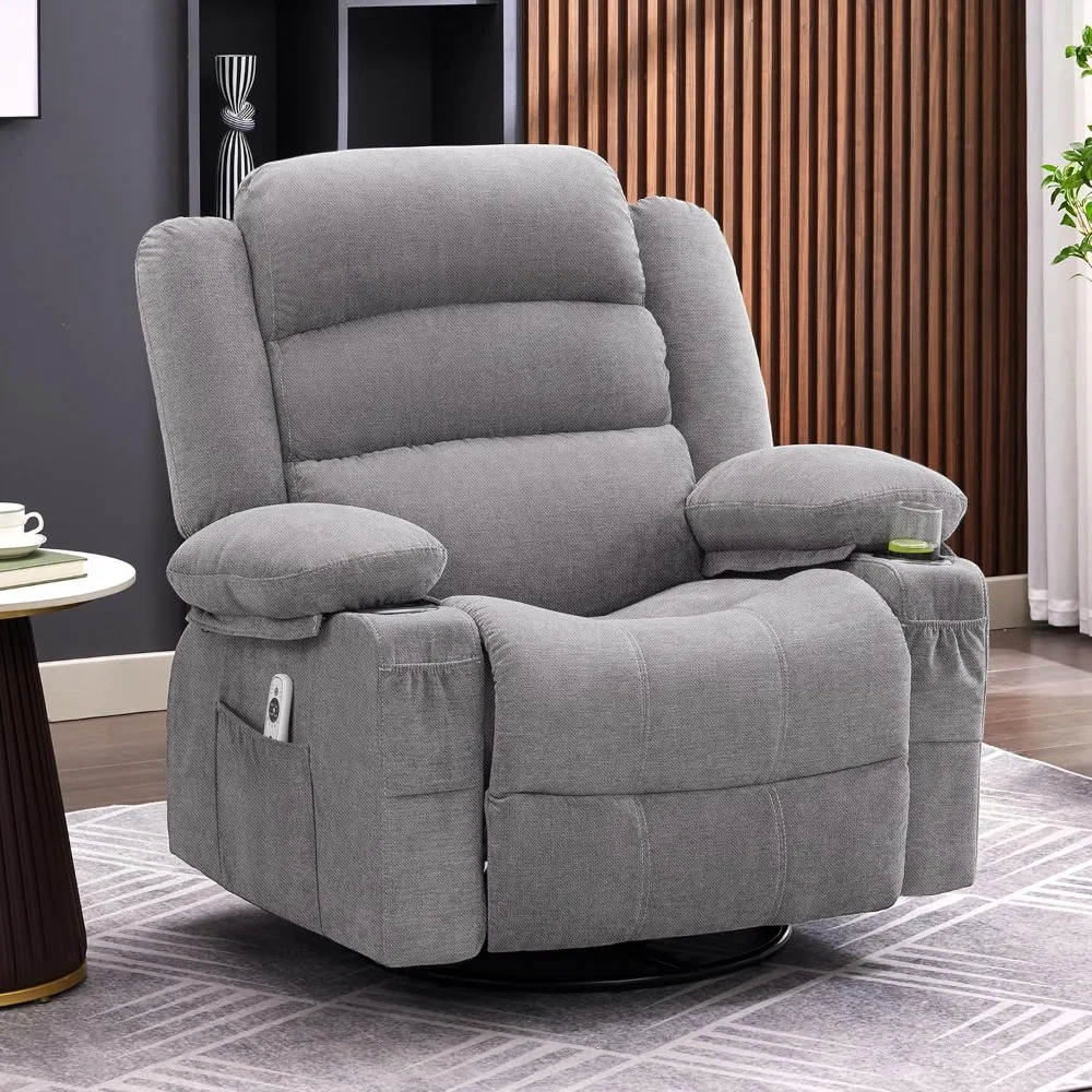 Rocker Recliner Chair with Heat and Massage, 360?? Swivel Recliner Chairs for Adults, Oversized Recliner Single Sofa Seat with Cu