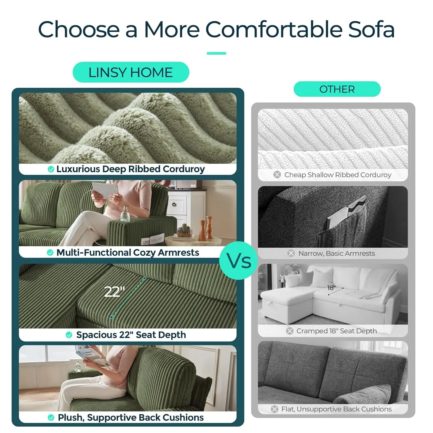 Sectional Sleeper Sofa with Pull Out Couch Bed Convertible Plush Corduroy Cloud Couch with Storage Chaise & USB, Customized - Image 3