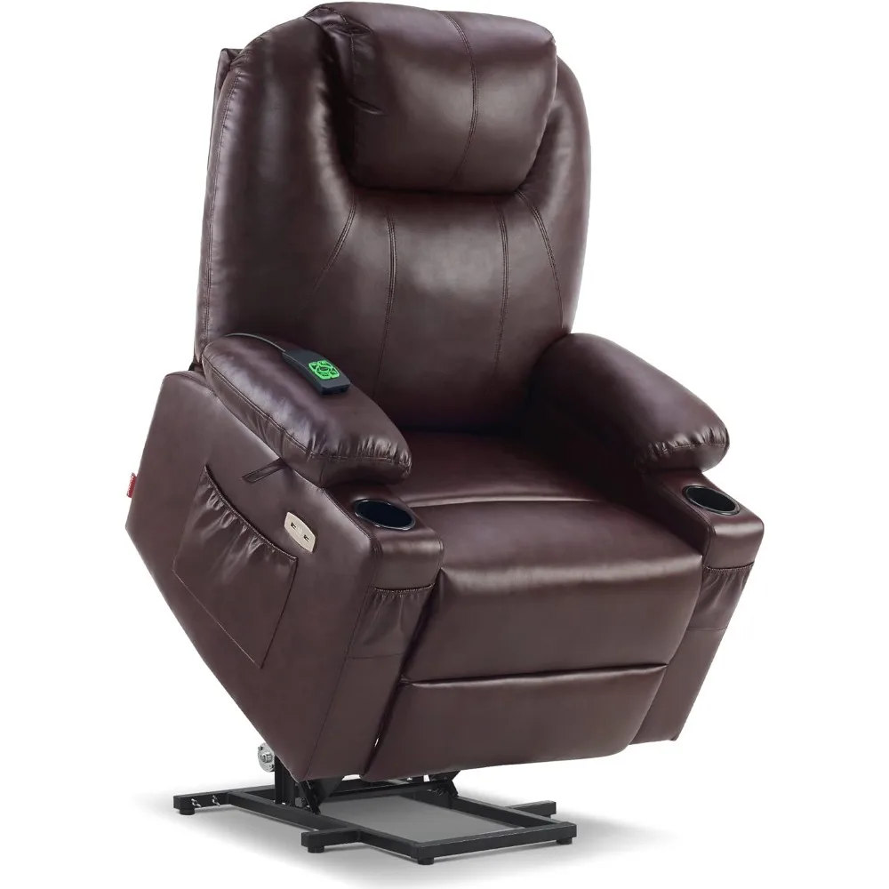 Large Lay Flat Dual Motor Power Lift Recliner Chair Sofa with Massage and Heat, USB Ports, Extended Footrest, for Elderly Peopl